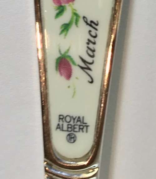 ROYAL ALBERT CAKE FORK=FLOWERS OF THE MONTH=MARCH=SILVER PLATED=Maker - HCU.