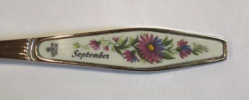 ROYAL ALBERT CAKE FORK=FLOWERS OF THE MONTH=SEPTEMBER=SILVER PLATED=Maker - HCU.