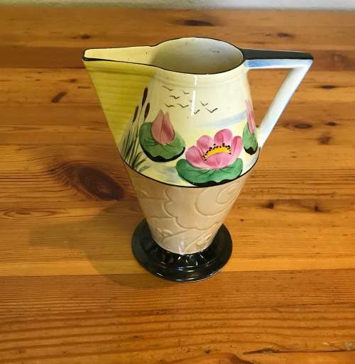 JUG ART DECO PILOT GIBSONS ENGLAND 9681R.N.787685 HAND PAINTED CONICAL PITCHER WATER LILIES PLANTS