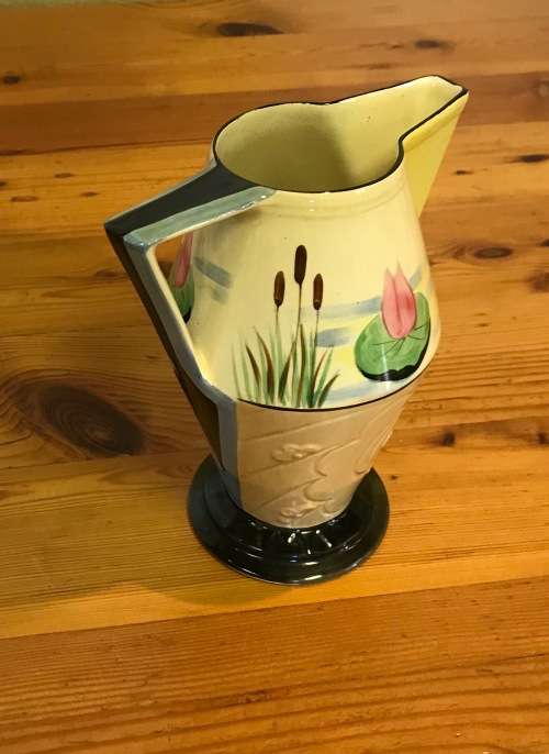 JUG ART DECO PILOT GIBSONS ENGLAND 9681R.N.787685 HAND PAINTED CONICAL PITCHER WATER LILIES PLANTS