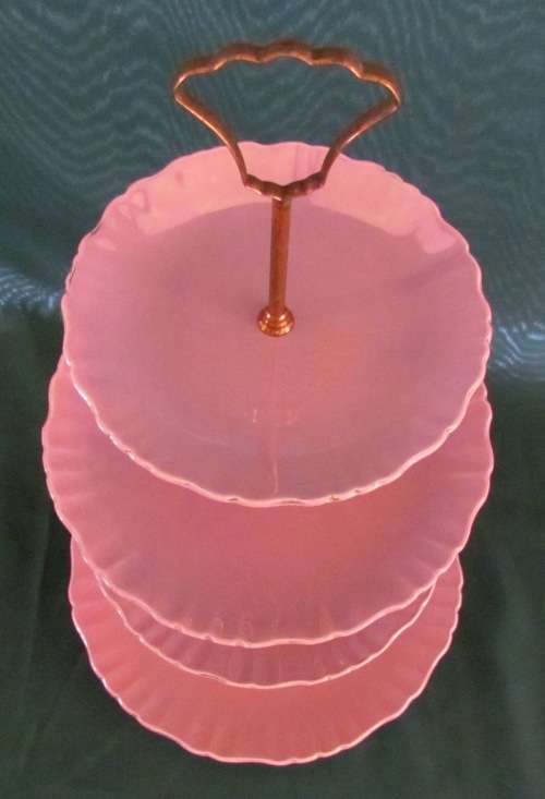 OLD FOLEY 4-TIERED PINK CAKE STAND=JAMES KENT=LONGTON=STAFFORDSHIRE=Made in England=5413