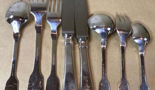 CUTLERY CANTEEN=STERLING SILVER GERMAN=WILKENS=SPADE PATTERN=72 piece=1974=SPILHAUS BOX=8 PLACE.
