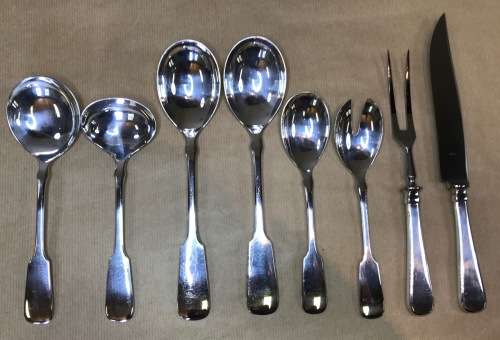 CUTLERY CANTEEN=STERLING SILVER GERMAN=WILKENS=SPADE PATTERN=72 piece=1974=SPILHAUS BOX=8 PLACE.