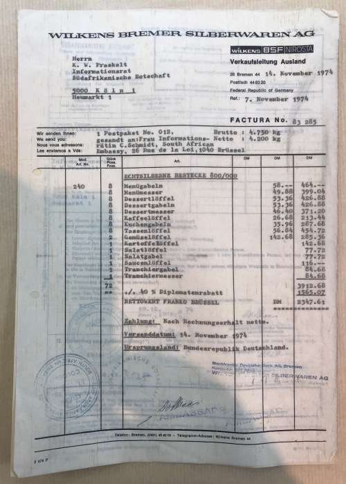 CUTLERY CANTEEN=STERLING SILVER GERMAN=WILKENS=SPADE PATTERN=72 piece=1974=SPILHAUS BOX=8 PLACE.