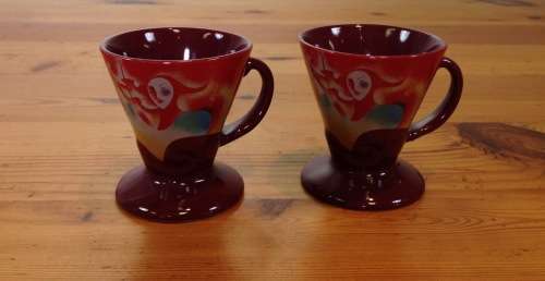 2 x CLOWN FOOTED EXPRESSO CUPS=Linda Frichtel=1999=Demitasse=COFFEE=STUNNING!!!!