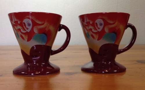 2 x CLOWN FOOTED EXPRESSO CUPS=Linda Frichtel=1999=Demitasse=COFFEE=STUNNING!!!!