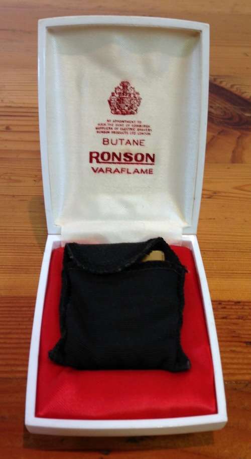 LIGHTER=RONSON=VARAFLAME=BUTANE=By Appointment to H.R.H The Duke of Edinburgh=BOXED=LONDON=FLINTS.