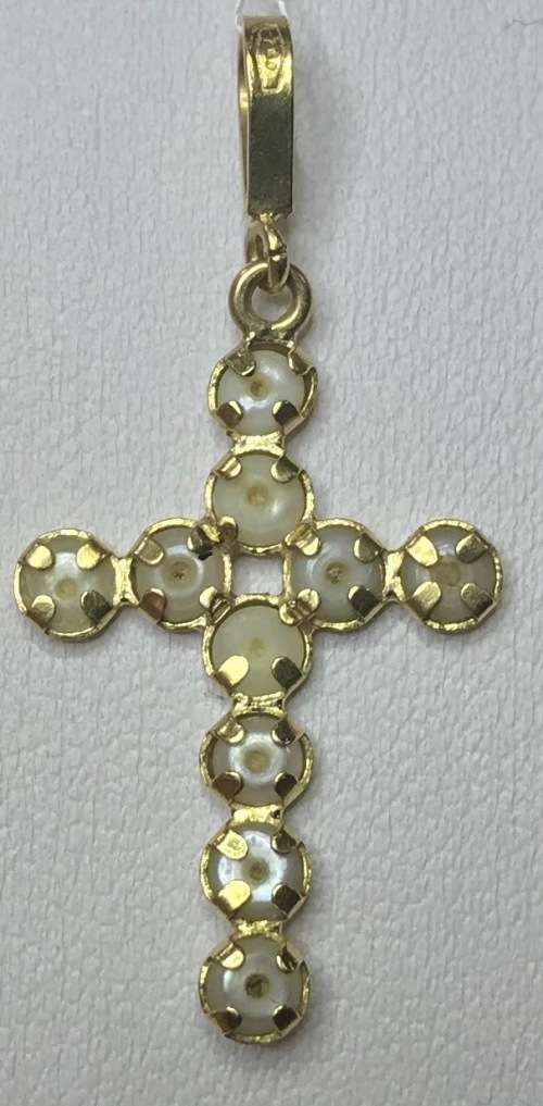 PENDANT CROSS=18K (carat) GOLD=SEED PEARLS and GOLD CROSS=Marked 750=Real PEARLS=BEAUTIFUL!!!!!