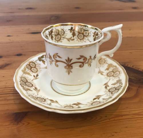 DEMITASSE Cup & Saucer=WHITE GROUND and GILT FLORAL PATTERN=4425=COFFEE=EXPRESSO.