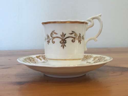 DEMITASSE Cup & Saucer=WHITE GROUND and GILT FLORAL PATTERN=4425=COFFEE=EXPRESSO.