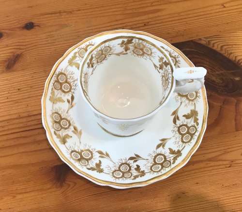 DEMITASSE Cup & Saucer=WHITE GROUND and GILT FLORAL PATTERN=4425=COFFEE=EXPRESSO.