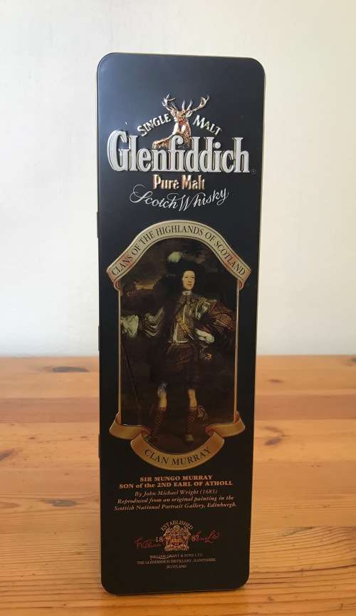 TIN=GLENFIDDICH SINGLE MALT=PURE MALT=SCOTCH WHISKY=CLAN MURRAY TIN=NO BOTTLE.