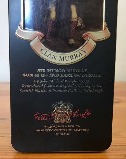 TIN=GLENFIDDICH SINGLE MALT=PURE MALT=SCOTCH WHISKY=CLAN MURRAY TIN=NO BOTTLE.