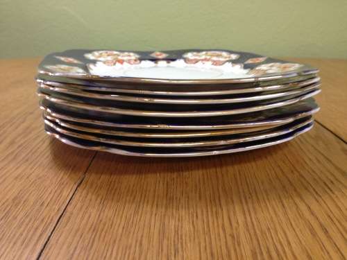 ROYAL ALBERT DERBY IMARI STYLE SQUARE ENTREE SALAD DESSERT PLATES x 8 CROWN CHINA 1917-1925 ENGLAND