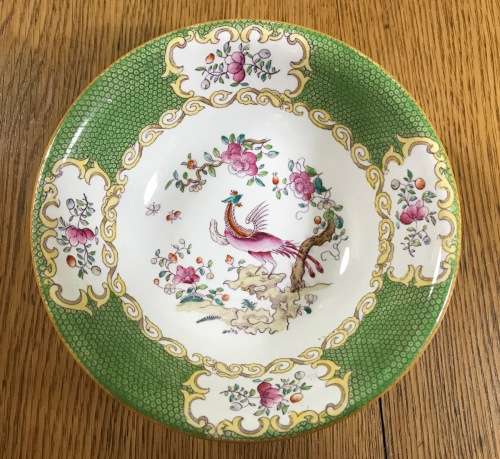 MINTONS=COCKATRICE GREEN=DESSERT BOWLS x 2=PHEASANT=1912-50=Pattern No. 4863=bird=GLOBE BACKSTAMP.