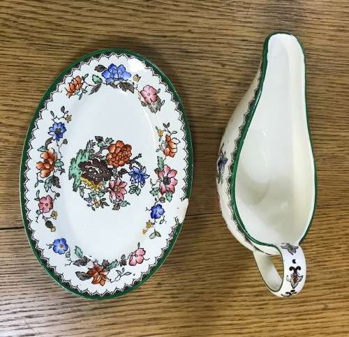 COPELAND SPODE=CHINESE ROSE=GRAVY / SAUCE BOAT and UNDERPLATE=MINIATURE=SMALL=STUNNING!!!!!