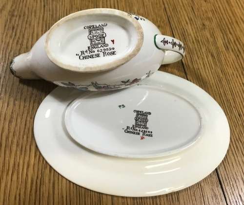 COPELAND SPODE=CHINESE ROSE=GRAVY / SAUCE BOAT and UNDERPLATE=MINIATURE=SMALL=STUNNING!!!!!