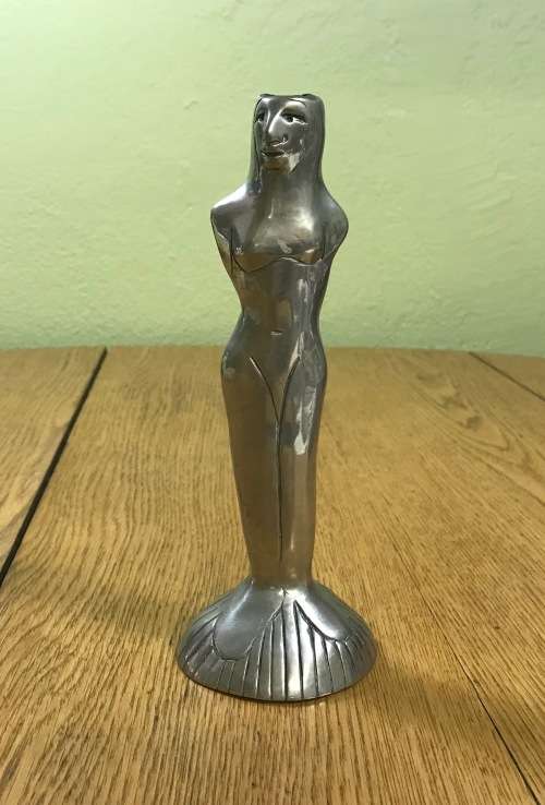 CAROL BOYES=SINGLE PEWTER CANDLESTICK=HALLMARKED.