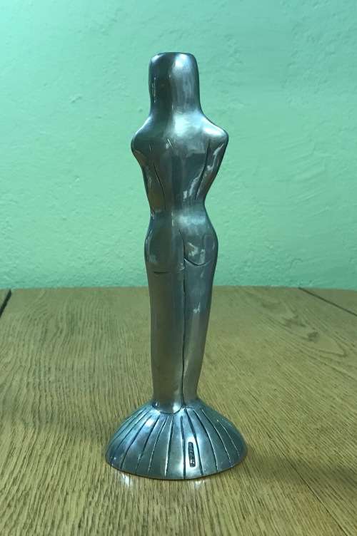 CAROL BOYES=SINGLE PEWTER CANDLESTICK=HALLMARKED.