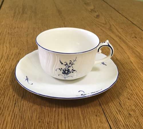 VILLEROY & BOCH=VIEUX LUXEMBOURG PATTERN=TEA CUP=SAUCER=MADE IN LUXEMBOURG=GERMANY=BLUE and WHITE!c
