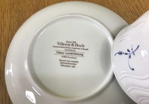 VILLEROY & BOCH=VIEUX LUXEMBOURG PATTERN=TEA CUP=SAUCER=MADE IN LUXEMBOURG=GERMANY=BLUE and WHITE!c