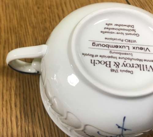 VILLEROY & BOCH=VIEUX LUXEMBOURG PATTERN=TEA CUP=SAUCER=MADE IN LUXEMBOURG=GERMANY=BLUE and WHITE!c