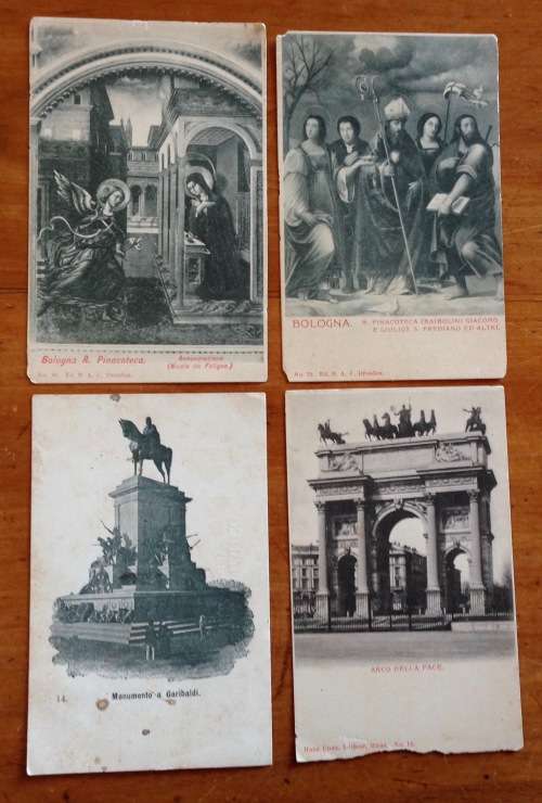 POSTCARDS x 4 POST CARDS BLACK and WHITE BOLOGNA ITALY R. PNACOTECA GARIBALDI MONUMENT ARCH of PEACE