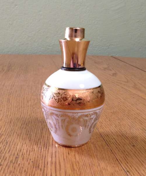 LIMOGES=FRANCE=Perfume Spay Bottle=ATOMISER=Gilt decoration=damaged as shown.