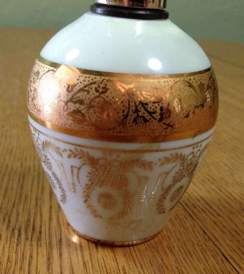 LIMOGES=FRANCE=Perfume Spay Bottle=ATOMISER=Gilt decoration=damaged as shown.
