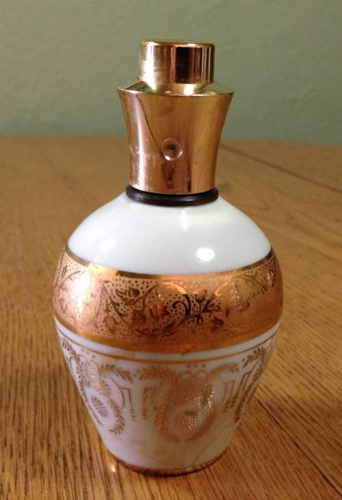 LIMOGES=FRANCE=Perfume Spay Bottle=ATOMISER=Gilt decoration=damaged as shown.