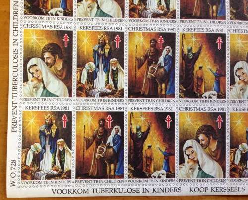CHRISTMAS STAMPS SHEET RSA KERSFEES 1981 PREVENT TB in CHILDREN 20c CINDERELLAS RELIGION JESUS BORN.