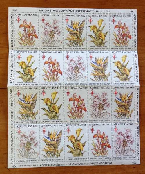 CHRISTMAS STAMPS SHEET RSA KERSFEES 1982 PREVENT TUBERCULOSIS 40c CINDERELLAS FLOWERS CGH TVL OFS NT