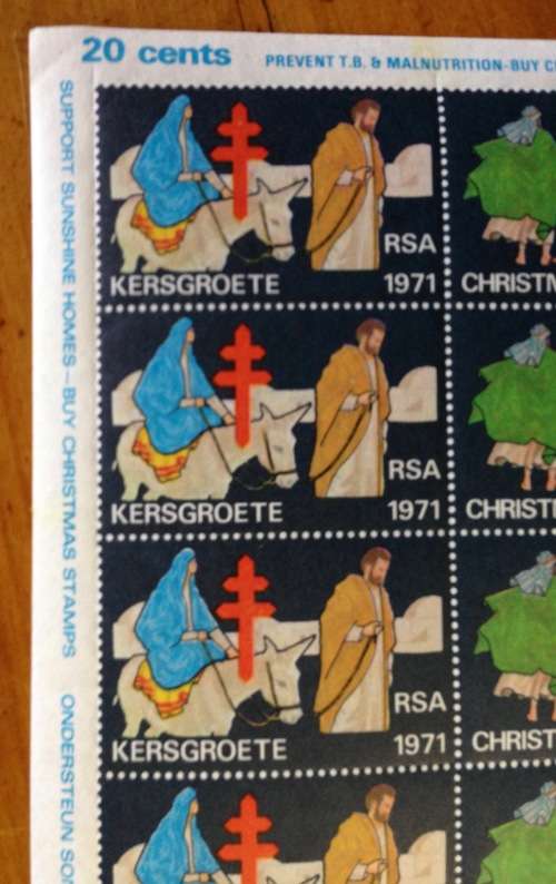CHRISTMAS STAMPS SHEET RSA KERSFEES 1971 PREVENT TB MALNUTRITION 40c CINDERELLAS RELIGION JESUS BORN