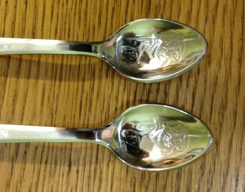 SILVER PLATED souvenir TEASPOONS x 2=BUCHERER of SWITZERLAND=LUCERNE=ROLEX WATCHES PROMOTION SPOONS!