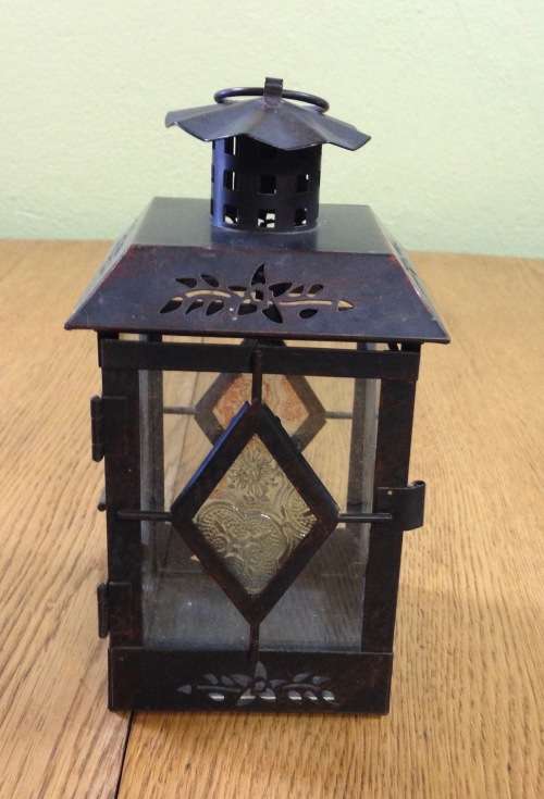 OUTDOOR TEALIGHT CANDLE LANTERNS x 3=DIFFERENT SIZES=USING TEALIGHTS or CANDLES=BLACK PAINTED METAL