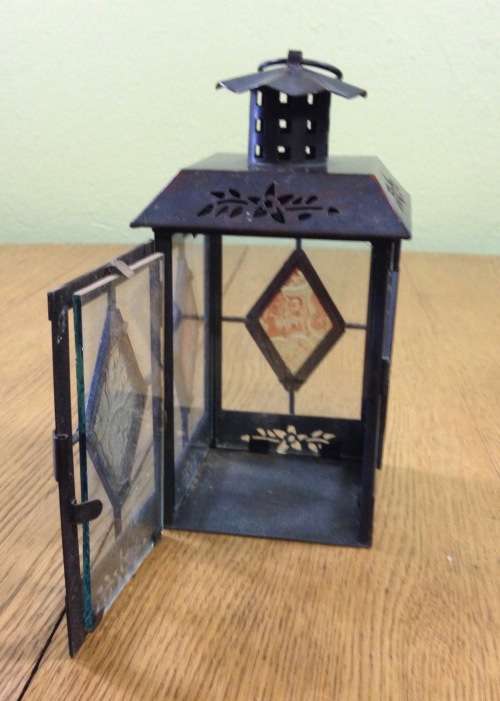 OUTDOOR TEALIGHT CANDLE LANTERNS x 3=DIFFERENT SIZES=USING TEALIGHTS or CANDLES=BLACK PAINTED METAL