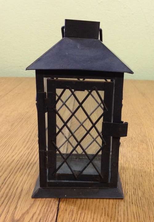 OUTDOOR TEALIGHT CANDLE LANTERNS x 3=DIFFERENT SIZES=USING TEALIGHTS or CANDLES=BLACK PAINTED METAL