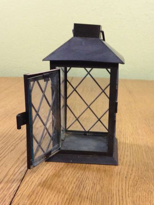 OUTDOOR TEALIGHT CANDLE LANTERNS x 3=DIFFERENT SIZES=USING TEALIGHTS or CANDLES=BLACK PAINTED METAL