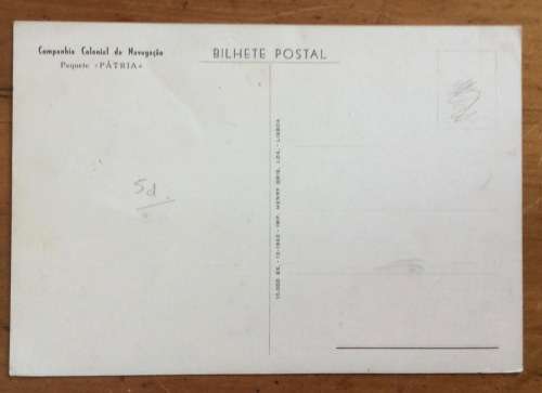 SHIP POSTCARD POST CARD Companhia Colonial de Navegação PAQUETE PATRIA STEAM CRUISE LINER PASSENGER