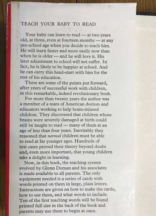 TEACH YOUR BABY TO READ GLENN J. DOMAN 1965 Lovely Book!!!