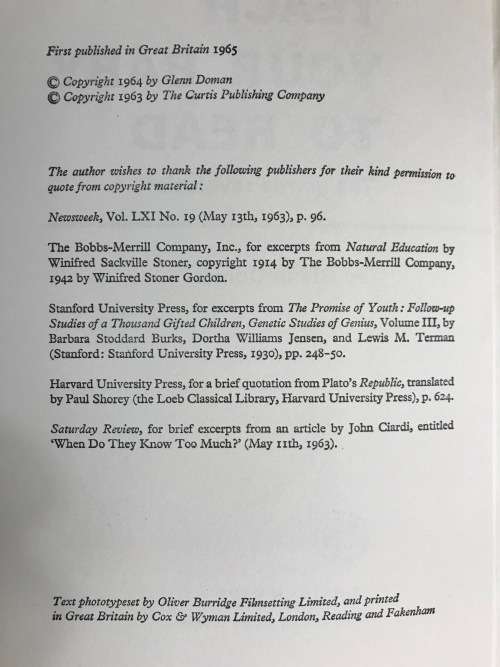 TEACH YOUR BABY TO READ GLENN J. DOMAN 1965 Lovely Book!!!