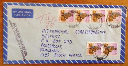 ZAMBIA 3 x AIRMAIL LETTERS ALL TAXED INSUFFICIENT POSTAGE CACHETS RHINOCERUS 1982/3 to SOUTH AFRICA.