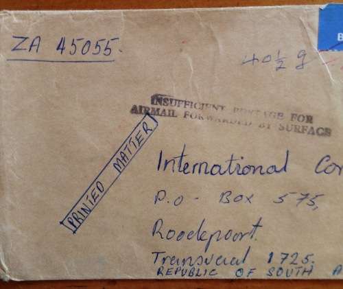ZAMBIA 3 x AIRMAIL LETTERS ALL TAXED INSUFFICIENT POSTAGE CACHETS RHINOCERUS 1982/3 to SOUTH AFRICA.