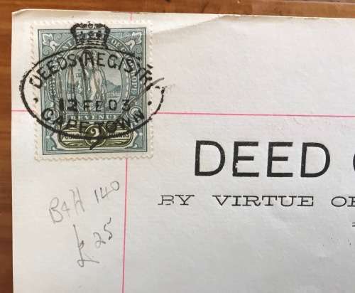 1903=DEED of TRANSFER=BRITSTOWN=CROWNED OVAL DEEDS REGISTRAR CACHET=CAPE OF GOOD HOPE=REVENUE £2.00.
