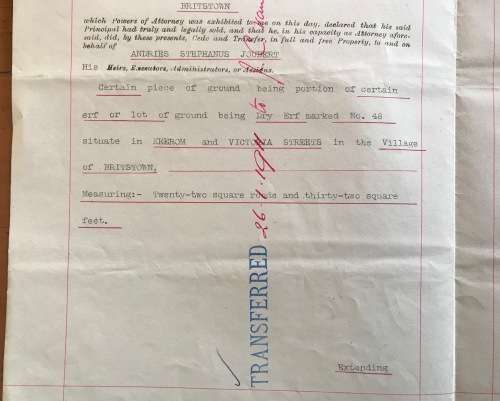 1903=DEED of TRANSFER=BRITSTOWN=CROWNED OVAL DEEDS REGISTRAR CACHET=CAPE OF GOOD HOPE=REVENUE £2.00.