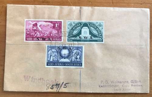 SOUTH WEST AFRICA SWA FDC 1.12.1949 INAUGURATION of VOORTREKKER MONUMENT SA overprinted OXWAGON COWS