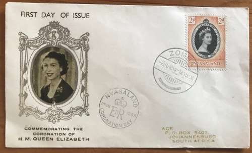 NYASALAND=CORONATION of QUEEN ELIZABETH=2 JUNE 1953=ACE PRIVATE COVERS=ZOMBA to JHB=SOUTH AFRICA.