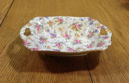 Royal Winton Grimwades Chintz NUTDISH SNACK TRAY/BOWL HANDLES ENGLAND 1951-1964 Floral!!