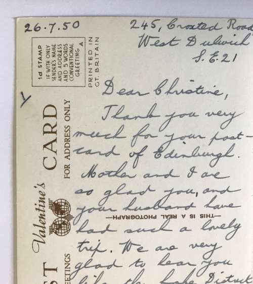 POSTCARD POST CARD SEPIA DULWICH DULWICH COLLEGE SOUTH LONDON ENGLAND VINTAGE CAR LAKE VILLAGE 1950.