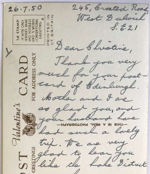 POSTCARD POST CARD SEPIA DULWICH DULWICH COLLEGE SOUTH LONDON ENGLAND VINTAGE CAR LAKE VILLAGE 1950.